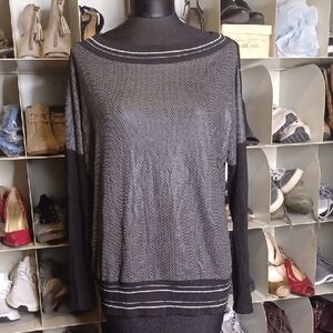 Agora Black and Gray Women's Embellished Top Size 42 US 12